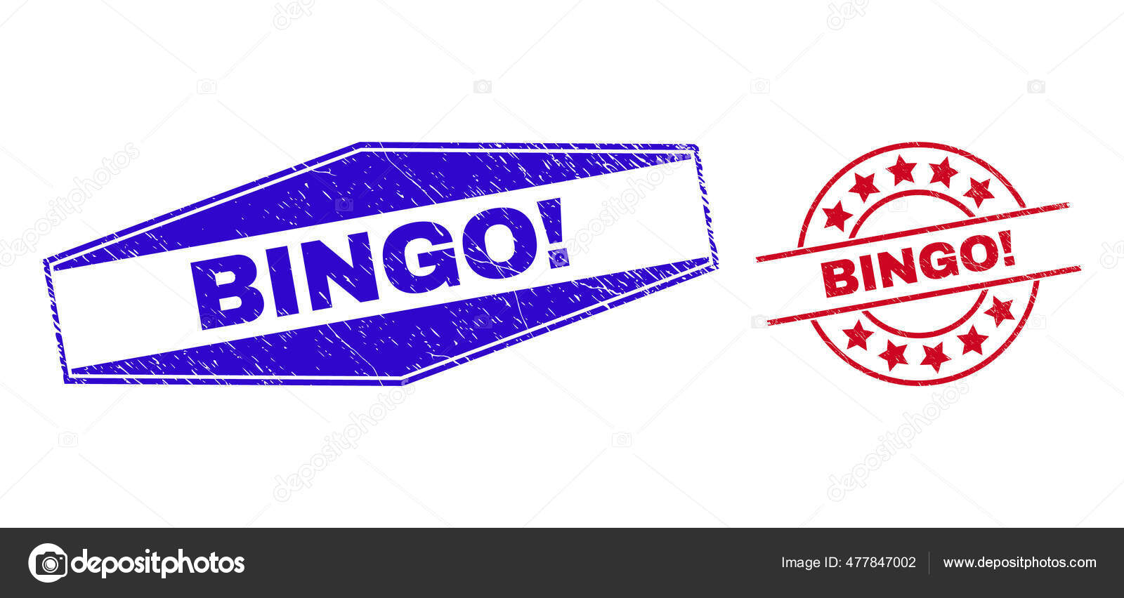 BINGO Exclamation Distress Badges in Round and Hexagonal Shapes Stock