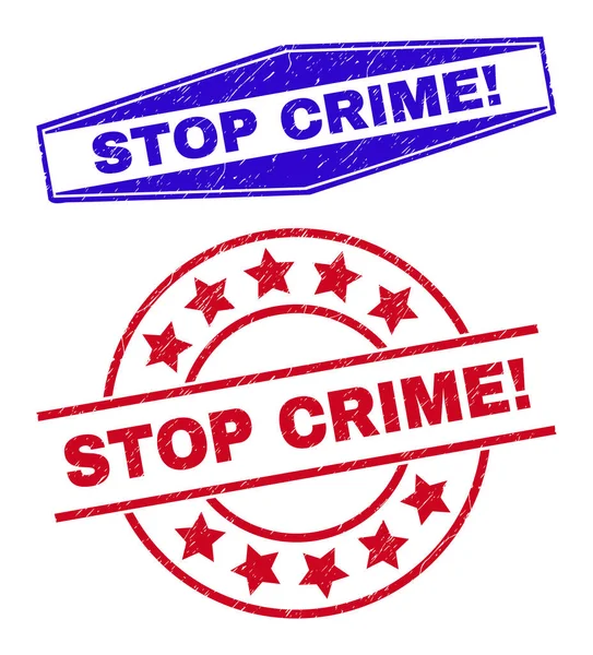 STOP CRIME Exclamation Rubber Stamp Seal ในรูปแบบกลมและหกเหลี่ยม — ภาพเวกเตอร์สต็อก
