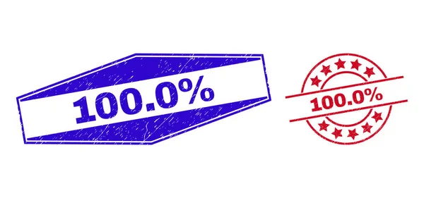 100.0 por ciento Sellos Corroded en formas redondas y hexágono — Archivo Imágenes Vectoriales