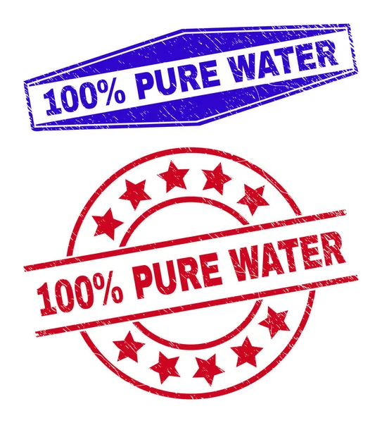 100 percents PURE WATER Unclean Badges in Round and Hexagonal Forms — Stock Vector