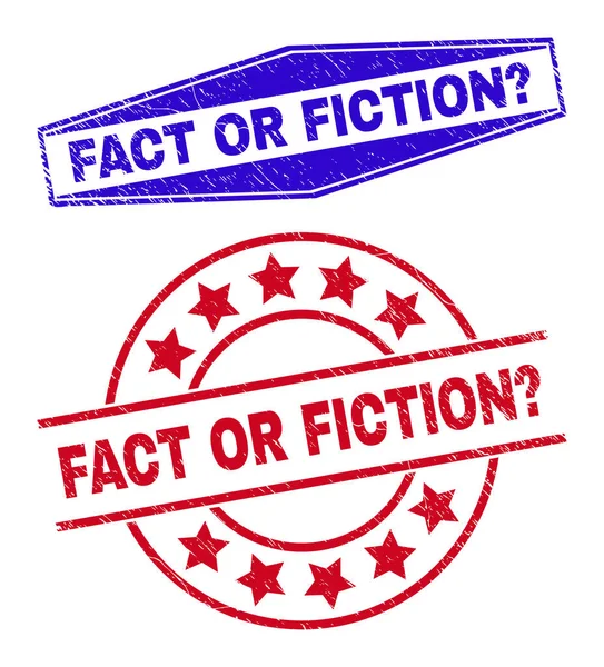 ( 영어 ) FACT or FICTION Question Distress Stamp Seals in Circle and Hexagon Shapes — 스톡 벡터