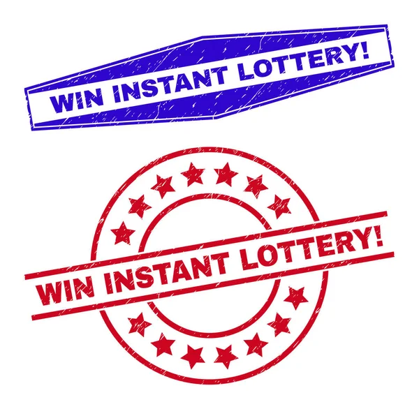 WIN INSTANT LOTTERY Exclamation Unclean Watermarks in Circle and Hexagonal Forms — Stock Vector