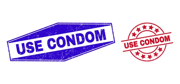 USO Sellos Grunge CONDOM en Formas Redondas y Hexagonales — Archivo Imágenes Vectoriales