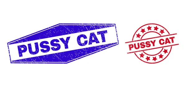 PUSSY CAT Unclean Badges in Round and Hexagonal Forms —  Vetores de Stock