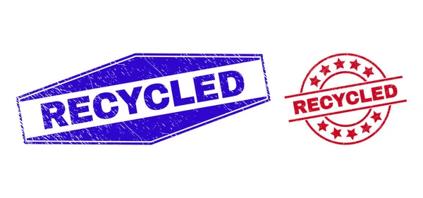 RECYCLED Unclean Badges in Round and Hexagon Shapes — Stock Vector