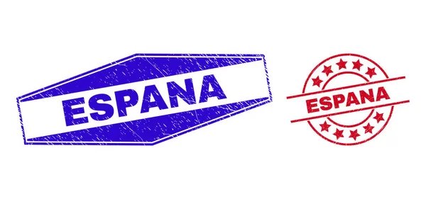 Selos Corrodados ESPANA em Formas Círculo e Hexagonais —  Vetores de Stock