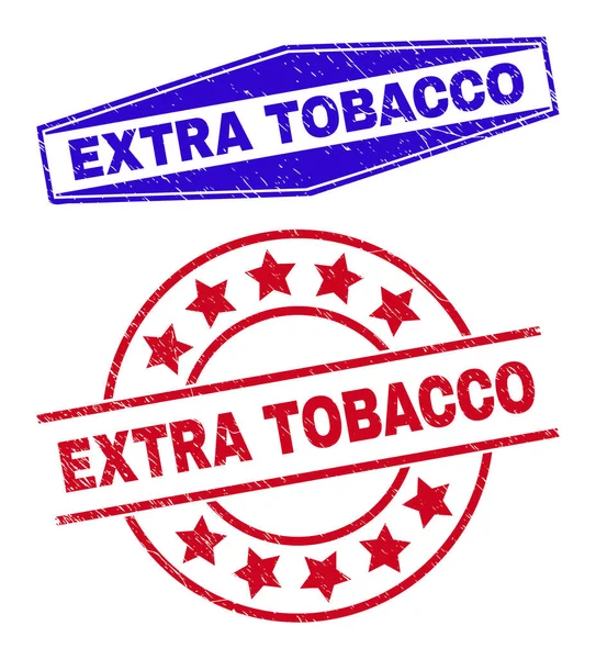 Sellos de sello texturizados EXTRA TOBACCO en forma de círculo y hexágono — Vector de stock