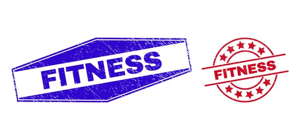 FITNESS Grunge-Briefmarken in Kreis- und Sechseckform — Stockvektor