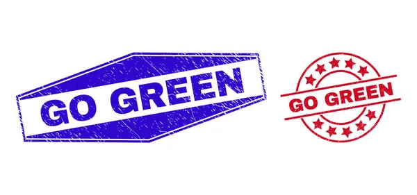 GO GREEN Штампи в круглих і шестикутних формах — стоковий вектор