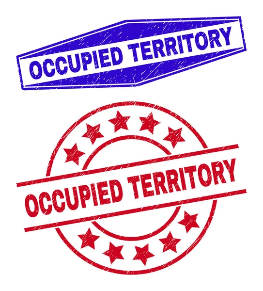 OCCUPIED TERRITORY Gecorrodeerde watermerken in ronde en zeskantige vormen — Stockvector