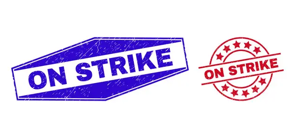 A STRIKE tisztátalan bélyegzőkön kör és hatszögletű alakban — Stock Vector