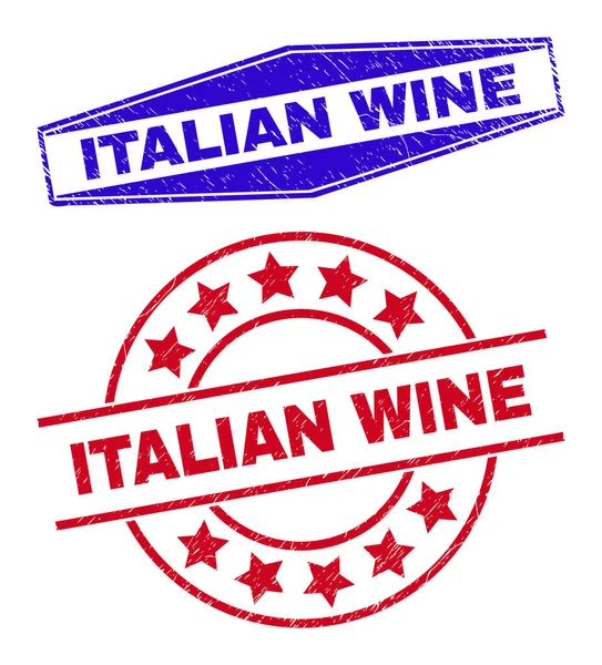 ITALIAN WINE Corroded Badges in Round and Hexagonal Shapes — стоковий вектор