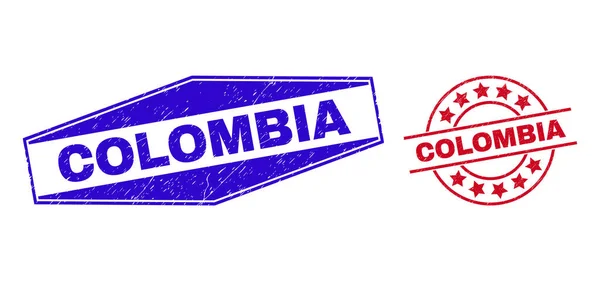 COLOMBIA karcolt bélyegzők kör és hatszögletű formákban — Stock Vector