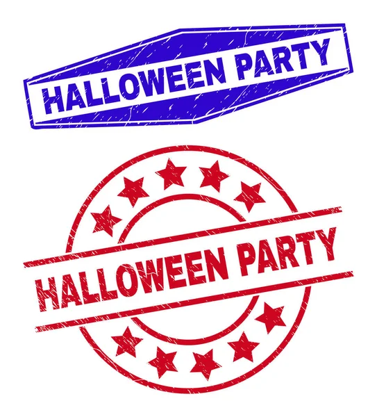 HALLOWEEN PARTY Unclean Stamp Seals in Round and Hexagon Forms — стоковий вектор