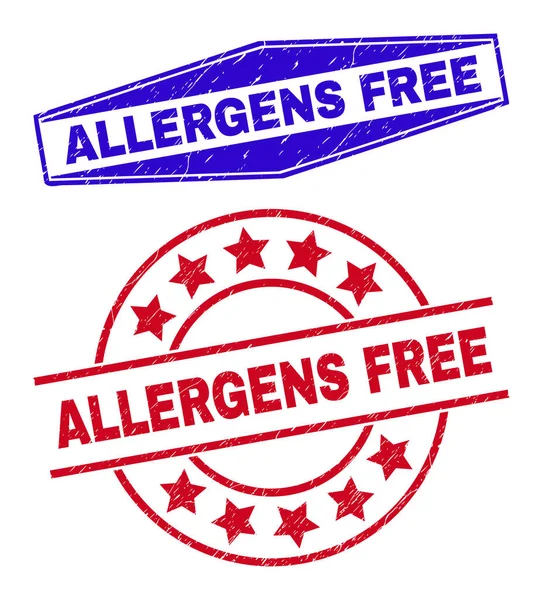 ALLERGENS FREE Grunge jelvények kerek és hatszögletű formában — Stock Vector