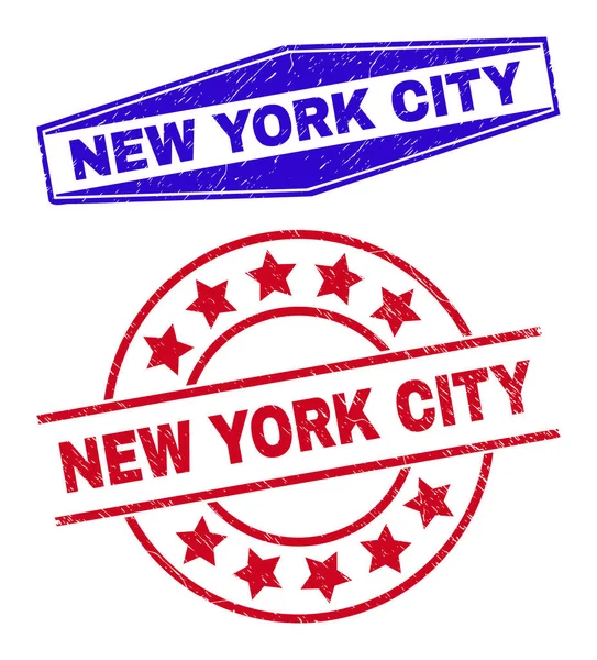 NEW YORK CITY Scratched Watermarks in Round and Hexagonal Shapes — Stock Vector