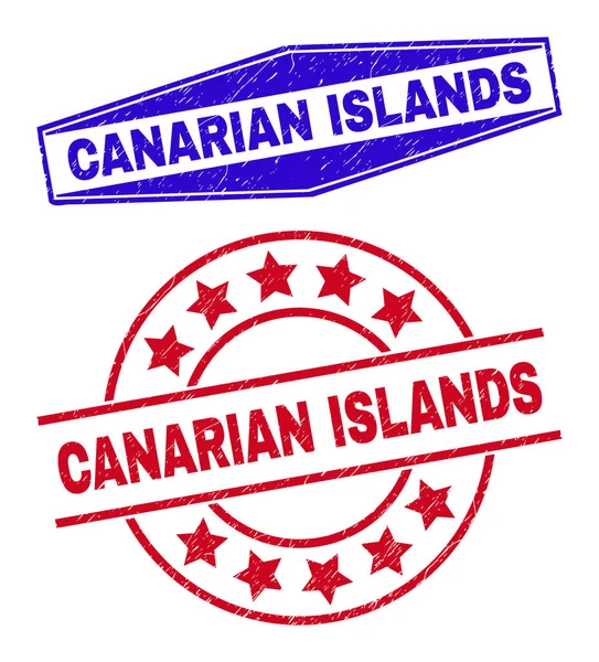 CANARIAN ISLANDS Textured Badges in Circle and Hexagon Forms — Stock Vector