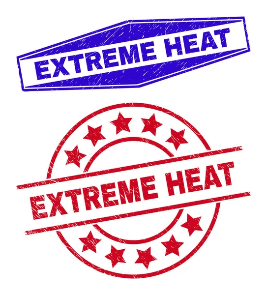 EXTREME HEAT Unclean Badges in Circle and Hexagon Forms — Stock Vector