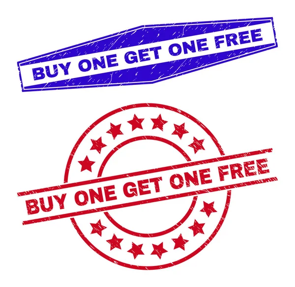 Αγοράστε ένα πάρει ένα δωρεάν σφραγίδα Grunge σφραγίδες σε κύκλο και εξαγωνικά σχήματα — Διανυσματικό Αρχείο