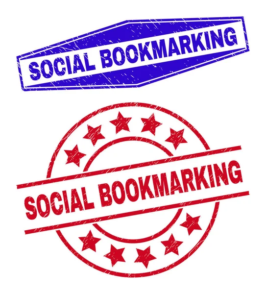 SOCIAL BOOKMARKING Distress Watermarks in Circle and Hexagonal Forms — Stock Vector