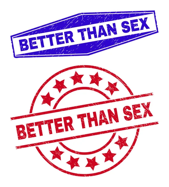 BETTER THAN SEX Textured Watermarks in Circle and Hexagon Forms — стоковий вектор