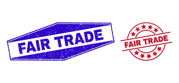 FAIR TRADE Nečistá těsnění v kruhových a šestiúhelníkových tvarech — Stockový vektor