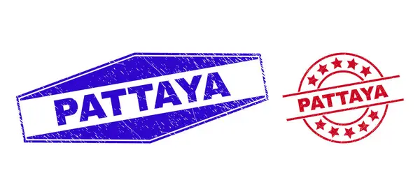 Odznaki PATTAYA skorodowane w kształcie koła i sześciokąta — Wektor stockowy