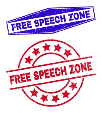 FREE SPEECH ZONE Grunged Watermarks in Round and Hexagon Shapes