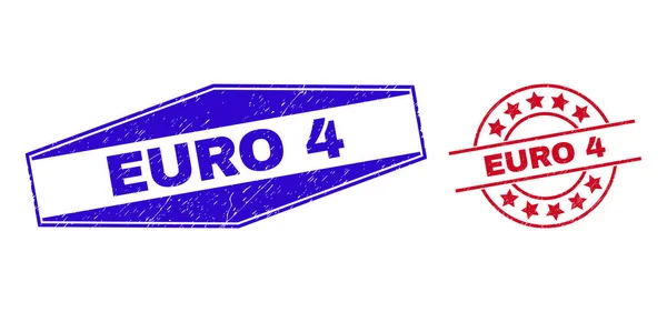 Texturované známky EURO 4 v kulatých a šestiúhelníkových tvarech — Stockový vektor