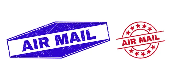 AIR MAIL Corroded Watermarks in Circle and Hexagon Forms — Vector de stock