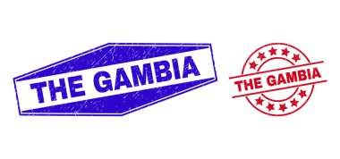 GAMBIA Grunge Mühürleri Yuvarlak ve Altıgen Biçimlerde