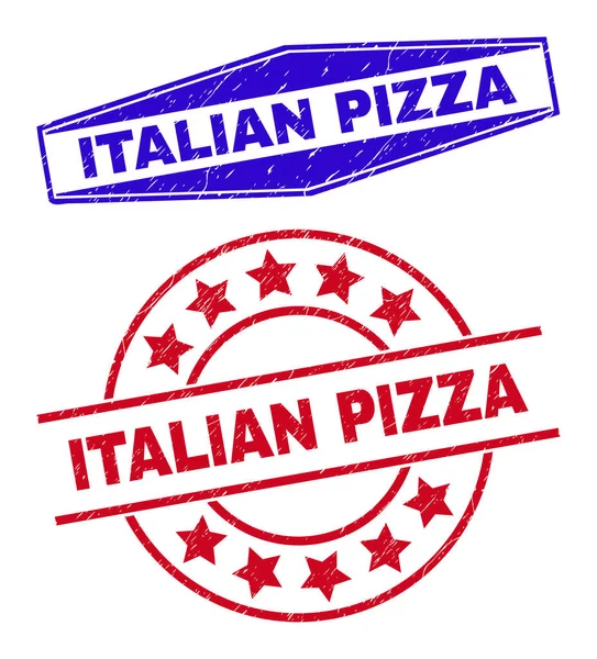 意大利PIZZA圆形和六边形纹理邮票 — 图库矢量图片