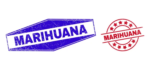 MARIHUANA Grunge Marcas de água em forma redonda e hexágono — Vetor de Stock