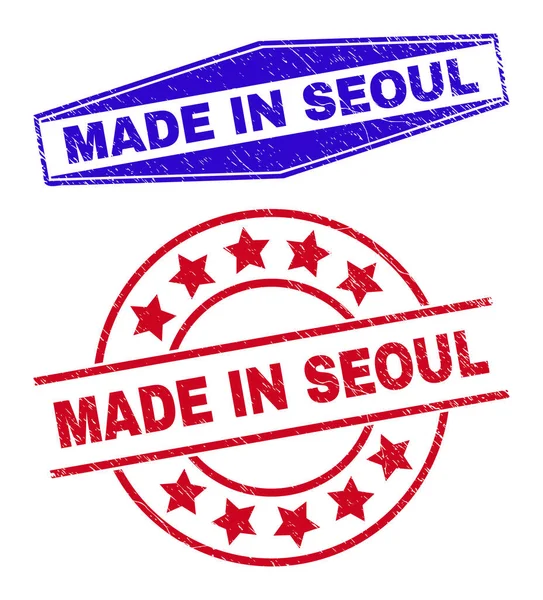 MADE IN SEOUL Corroded Stamp Seals in Circle and Hexagon Shapes — Stok Vektör