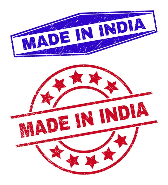 MADE IN INDIA Rubber Stamp Seals in Circle and Hexagonal Shapes — Διανυσματικό Αρχείο