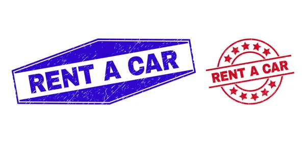 RENT A CAR Corroded Watermarks in Round and Hexagon Shapes — 스톡 벡터
