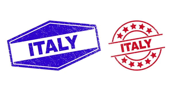 ITALY Grunged Watermarks in Round and Hexagon Forms — Stock Vector