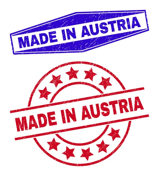 MADE IN AUSTRIA Rubber Stamps in Round and Hexagon Forms — Stock Vector