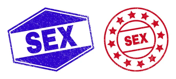 SEX Rubber Stamp Seals in Round and Hexagon Forms — Διανυσματικό Αρχείο