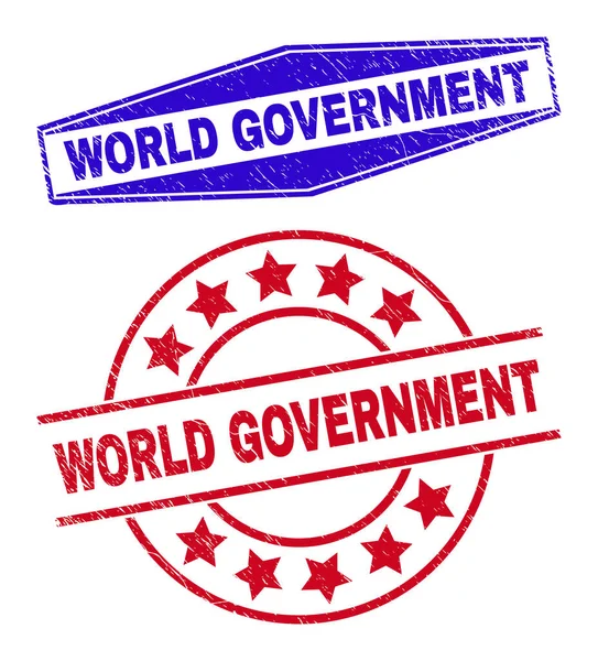 WORLD GOVERNMENT Unreine Marken in runder und sechseckiger Form — Stockvektor