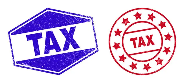 TAX Distress Badges in ronde en zeshoekige vormen — Stockvector