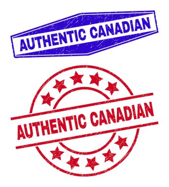 AUTHENTIC CANADIAN Grunged Badges in Round and Hexagon Shapes