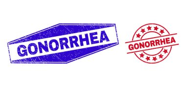 GONORRHEA Grunged Badges in Round and Hexagonal Forms