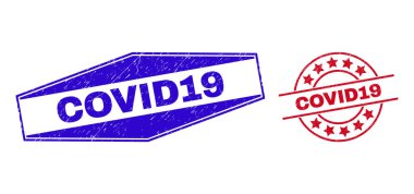 COVID19 Grunged Stamp Seals in Round and Hexagonal Forms