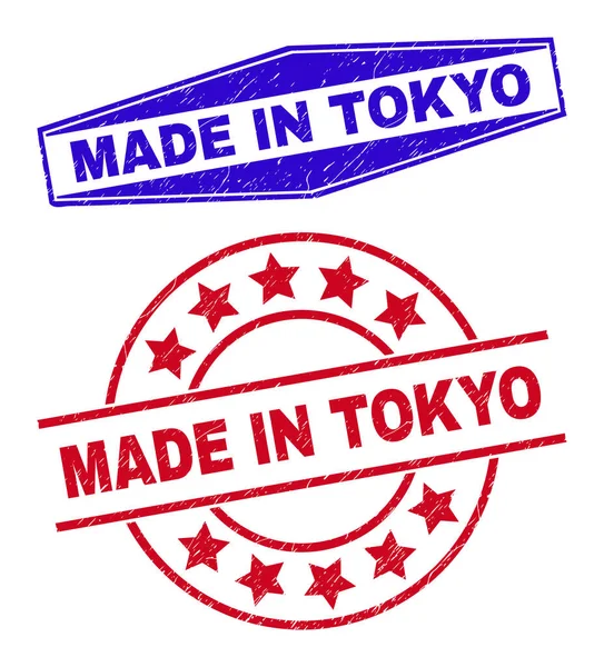 TOKYO Grunge-ban készült vízjelek kör és hatszögletű alakban — Stock Vector
