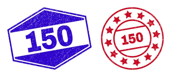 150 zkorodovaných odznaků v kulatých a šestiúhelníkových tvarech — Stockový vektor