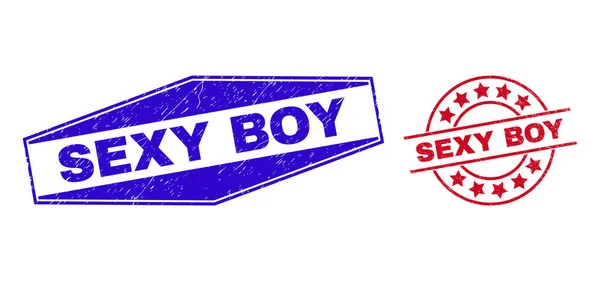 SEXY BOY Seenotstempelsiegel in runden und sechseckigen Formen — Stockvektor