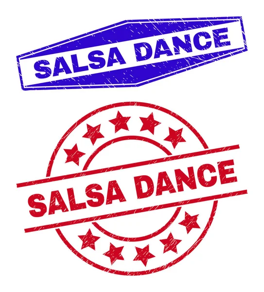 SALSA DANCE Ακάθαρτες σφραγίδες σφραγίδων σε στρογγυλές και εξαγωνικές μορφές — Διανυσματικό Αρχείο