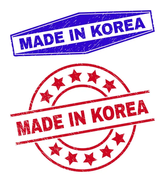 MADE IN KOREA Sigilli graffiati in cerchio e forme esagonali — Vettoriale Stock