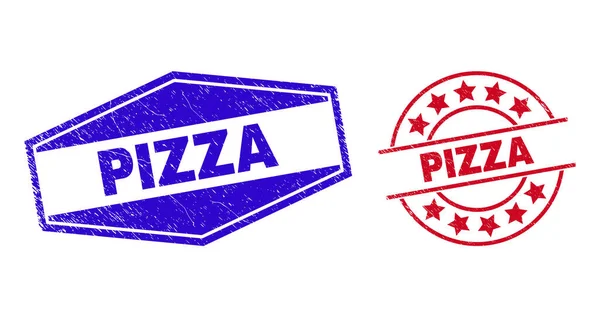 圆形和六角形的PIZZA不洁邮票 — 图库矢量图片